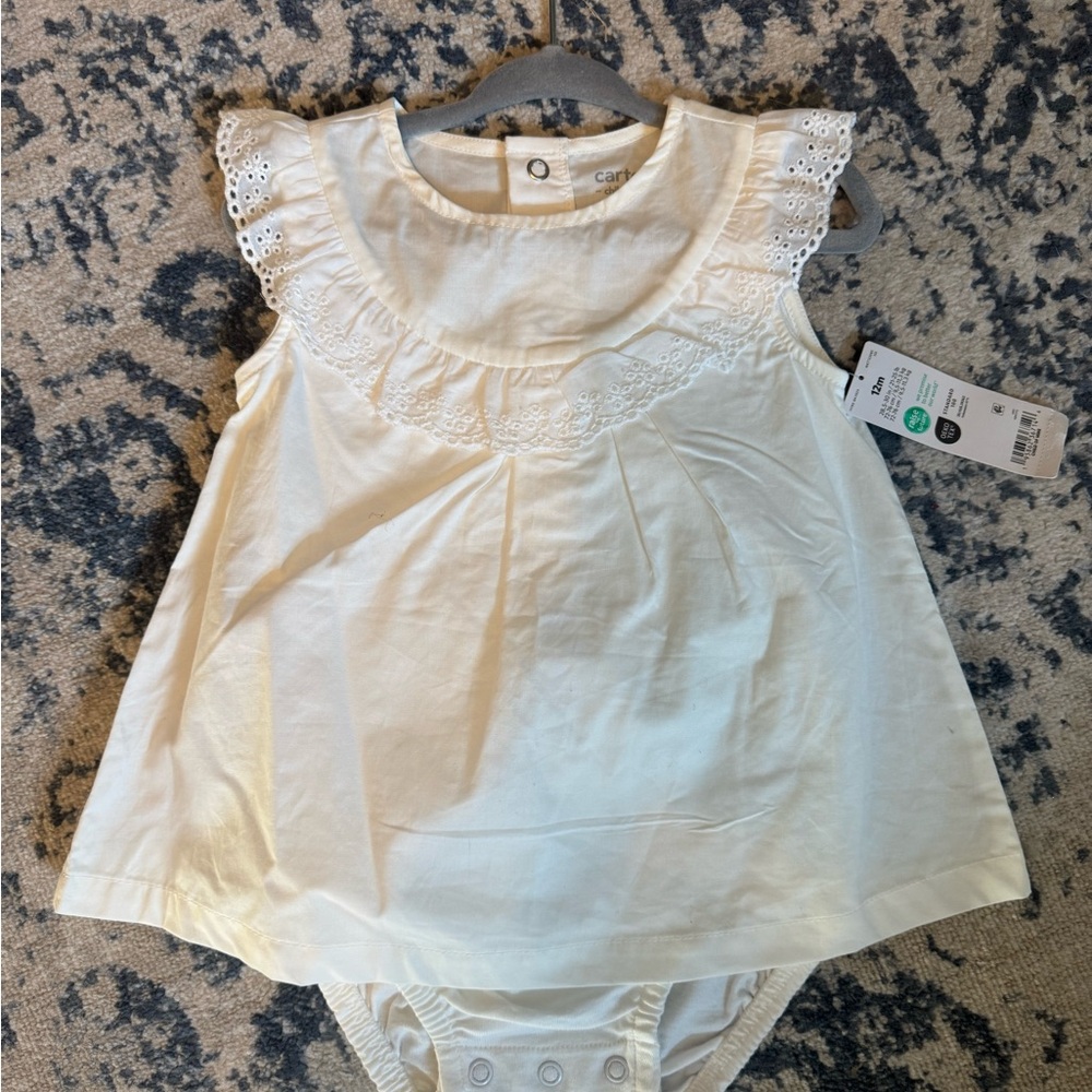 Cream Baby Dress with Lace Details